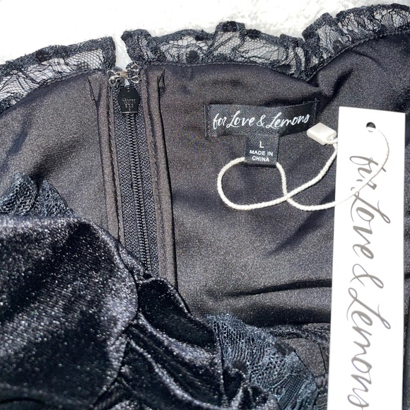 For Love And Lemons Jourdan Black Ruffle Polka Dot Mini Dress/Bodysuit w Gloves - Picture 5 of 10